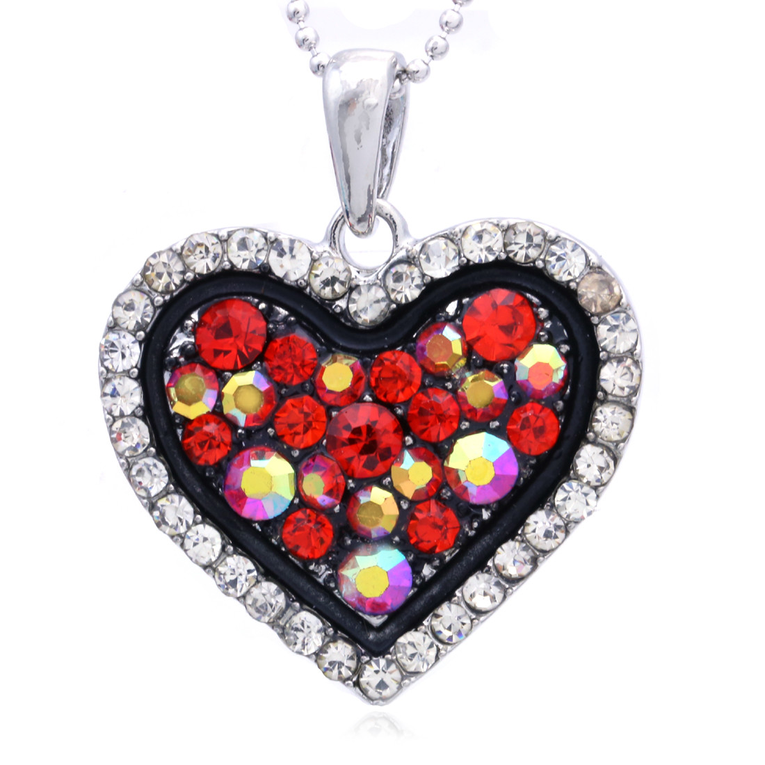 Valentine’s Day Gift for Mom Friend Love Red AB Heart Necklace Pendant Charm j1