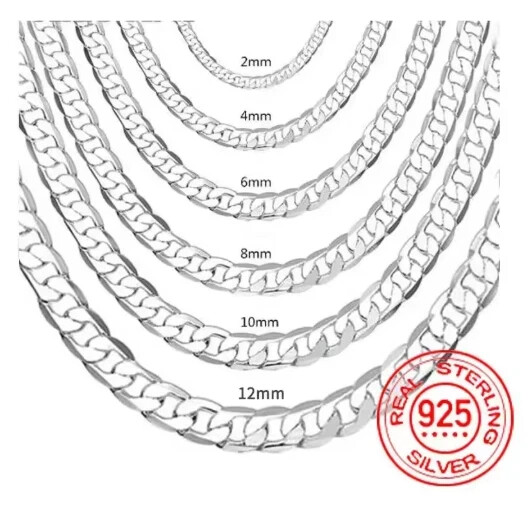 925 Sterling Silver Curb Chain Necklace Men Women Wedding Engagement Gift UK