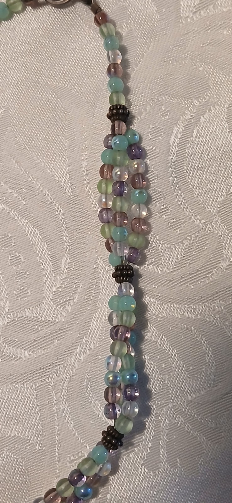 Triple Strand Choker, Amethyst, Blue, Clear, Glass, Toggle Clasp, 15″, Handmade