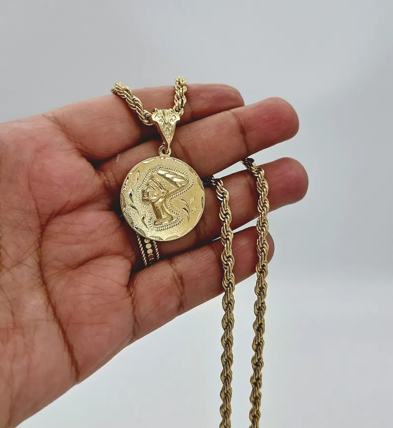 Gold Nefertiti Necklace, Medium 24mm Nefertiti Pendant, 14K Heavy plated Gold
