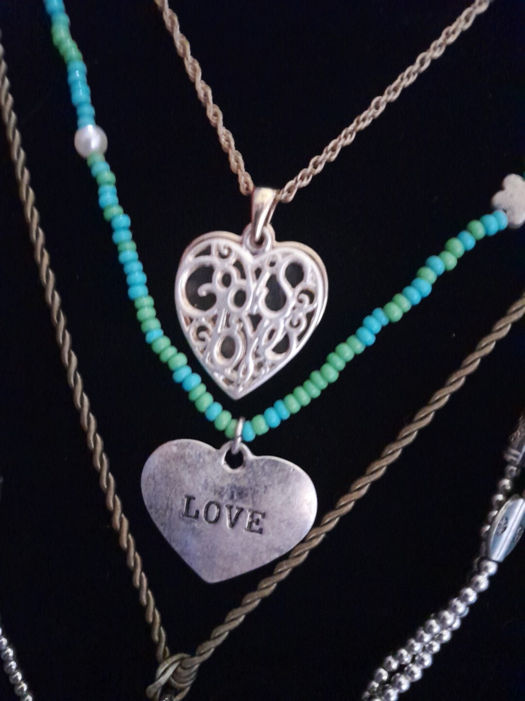 Vintage Modern Heart Necklace Lot 5 Pc American Eagle Silvertone Valentine