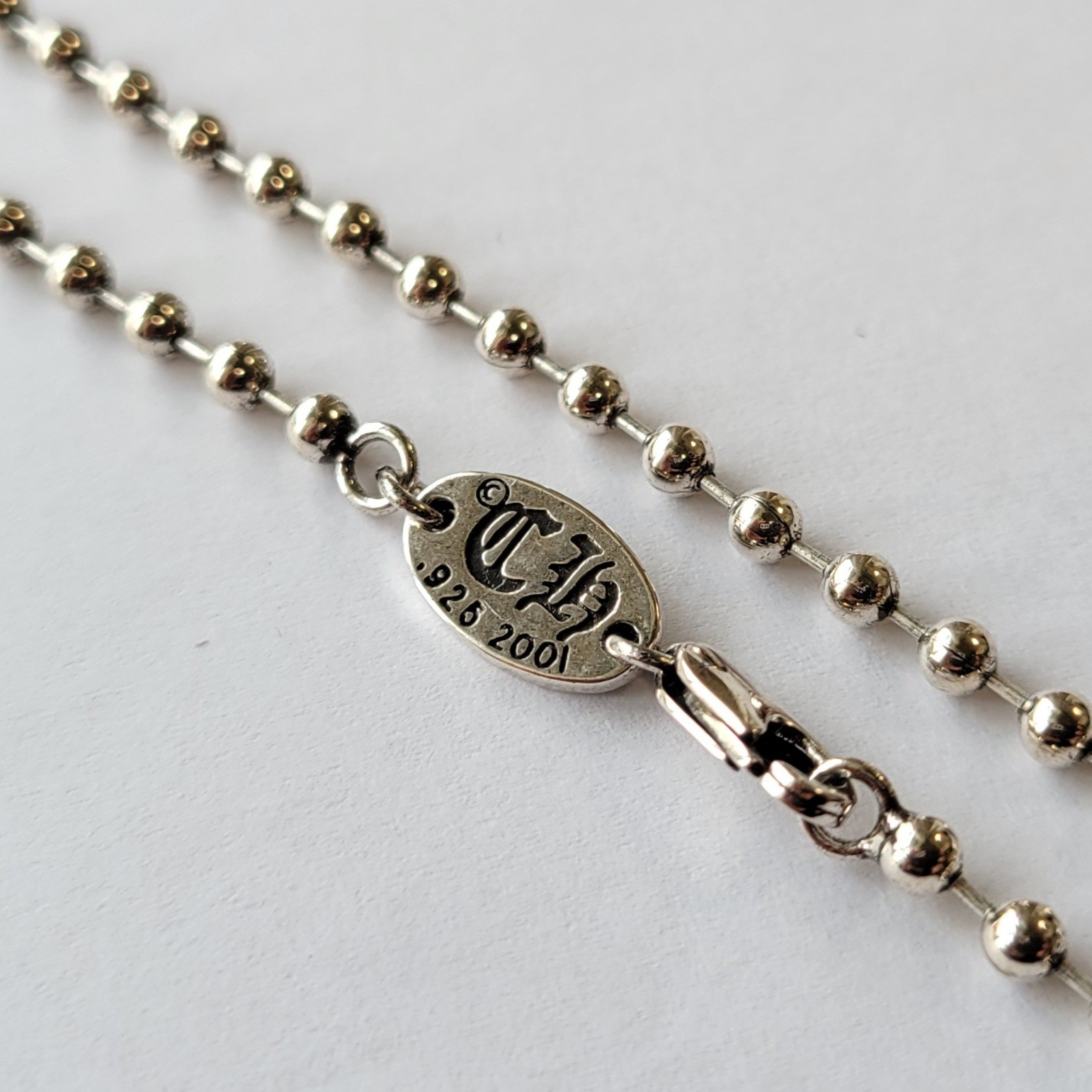 Ball Chain Necklace, 925 Sterling Silver Plated, Engraved, 50 cm