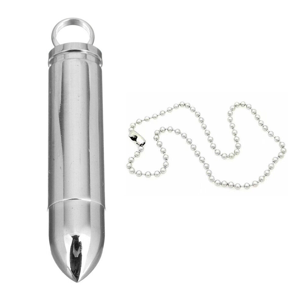 Mens Stainless Steel Necklace Open Bullet Pendant Pill Case Holder Male Jewelry