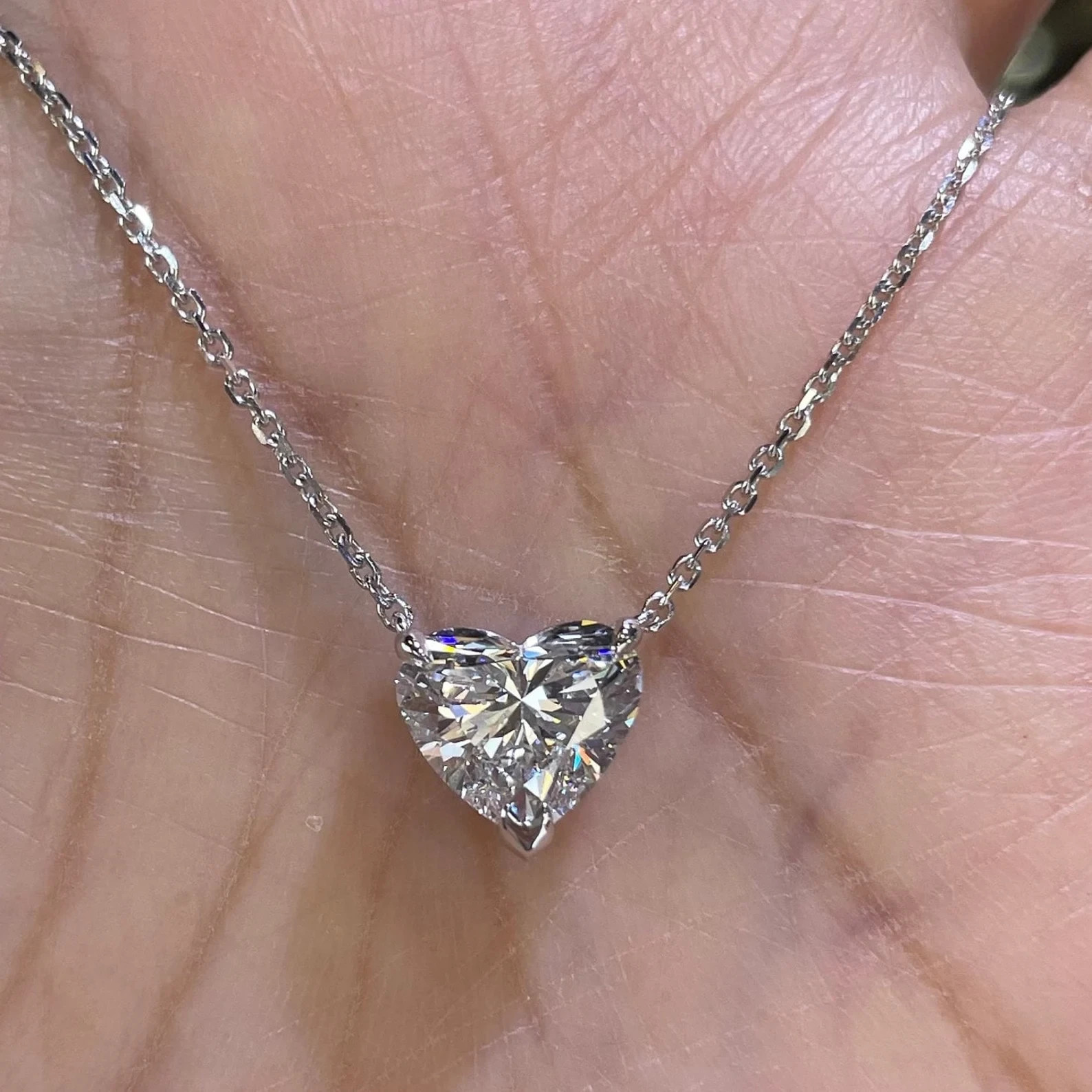1.26 Ct Heart EF VS Solitaire Lab Grown Diamond Heart Necklace in 14k White Gold