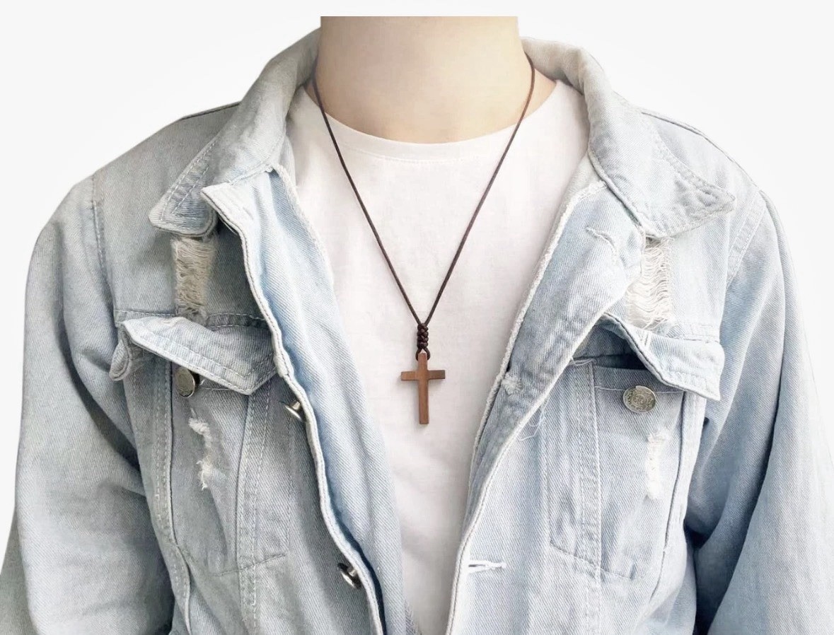 Natural Walnut Wood Cross Pendant Necklace for Men Women Gift Necklace Wooden…