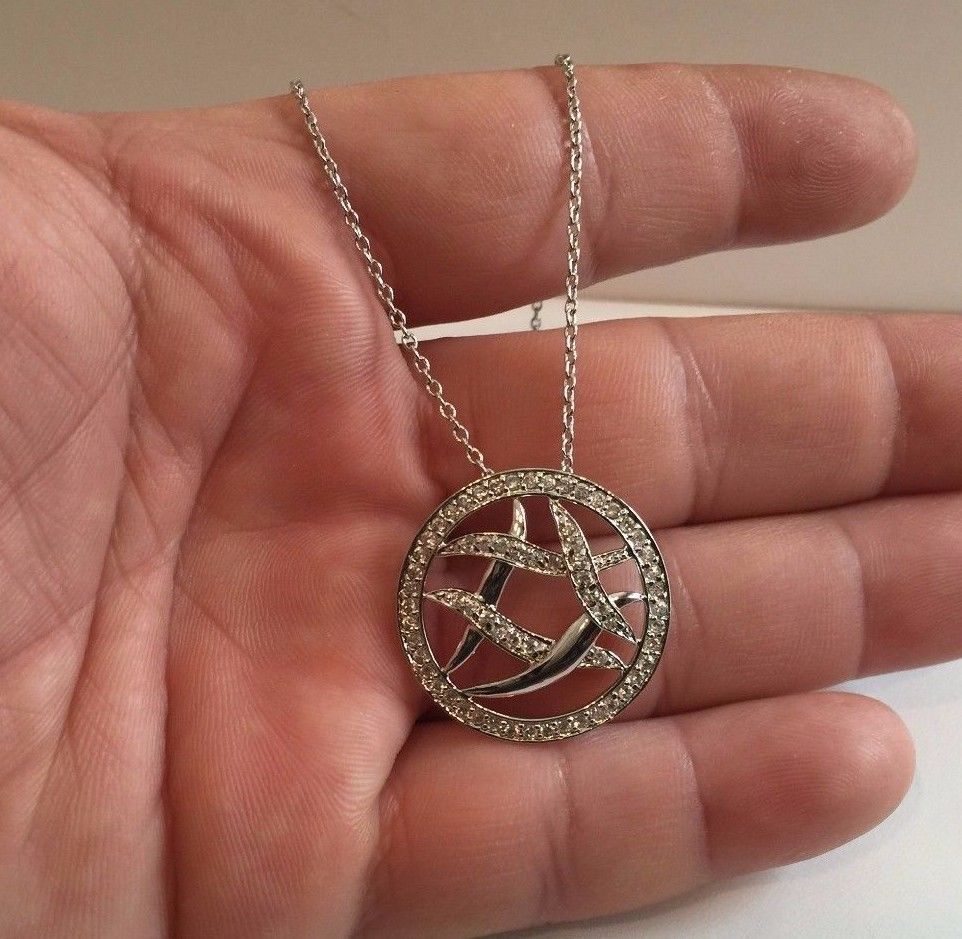 925 SILVER SILVER ABSTACT CIRCLE PENDANT NECKLACE W/2.50 CT ACCENTS/18”