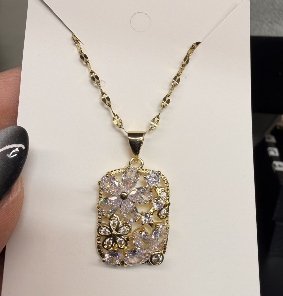 Gold Plated CZ Flower Pendant Cable Chain Necklace