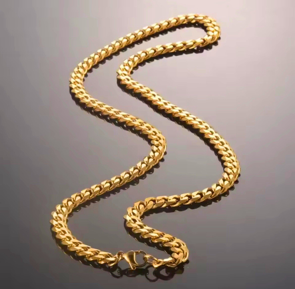 18K Gold Plated Cuban Link Chain Necklace Stainless Steel Curb 3.6–8mm 14–30in