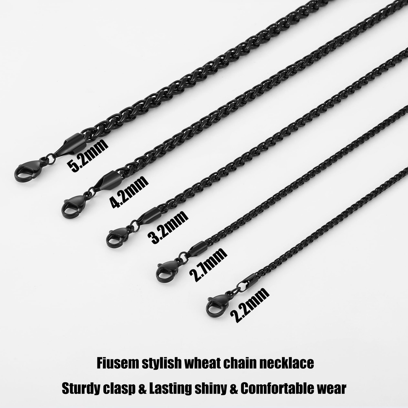 Black Chain Necklace for Men, 2.2mm Mens Necklace Chain, Stainless Steel Whea…
