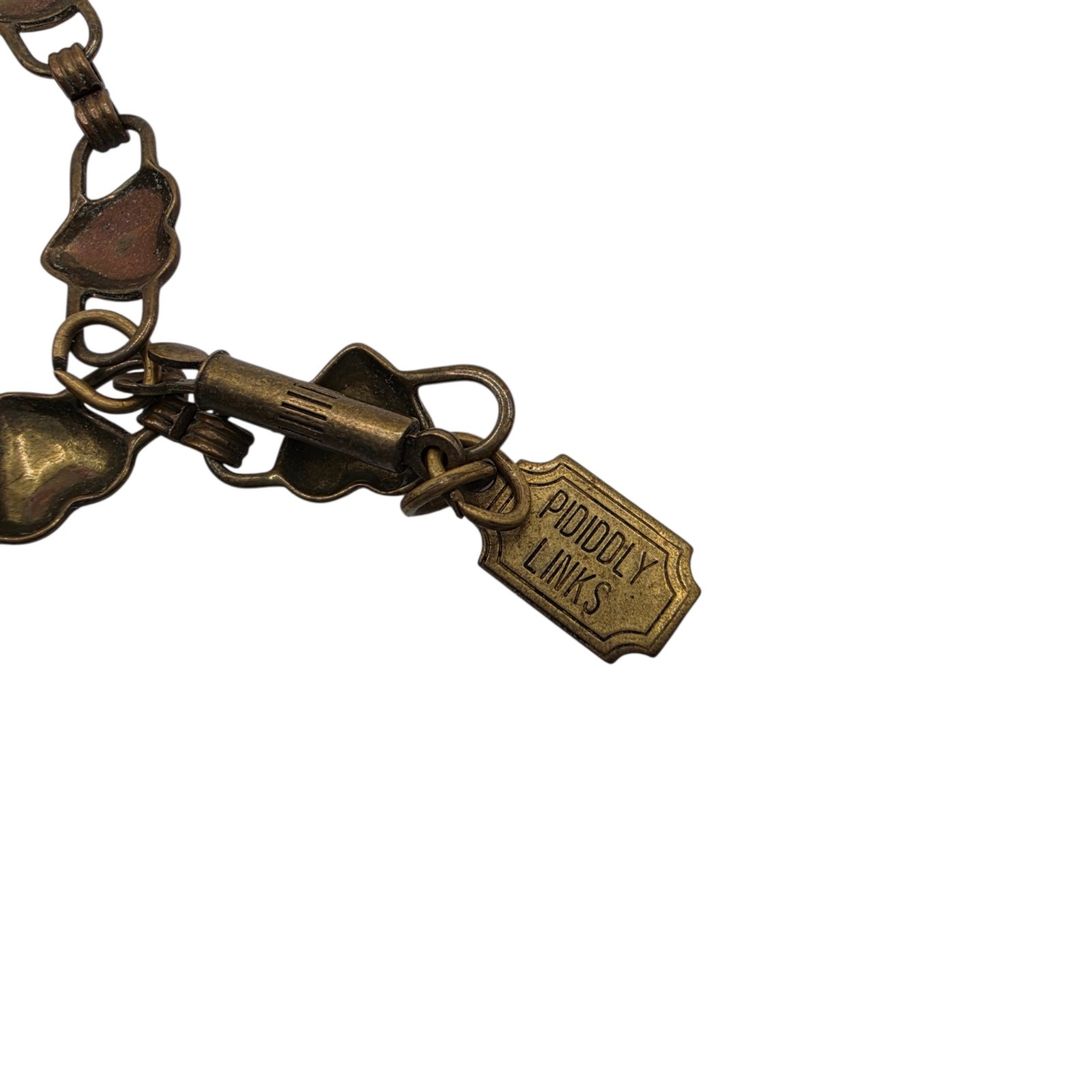 Pididdly Links Heart Charm Necklace Brass Tone Statement Vintage Jewelry