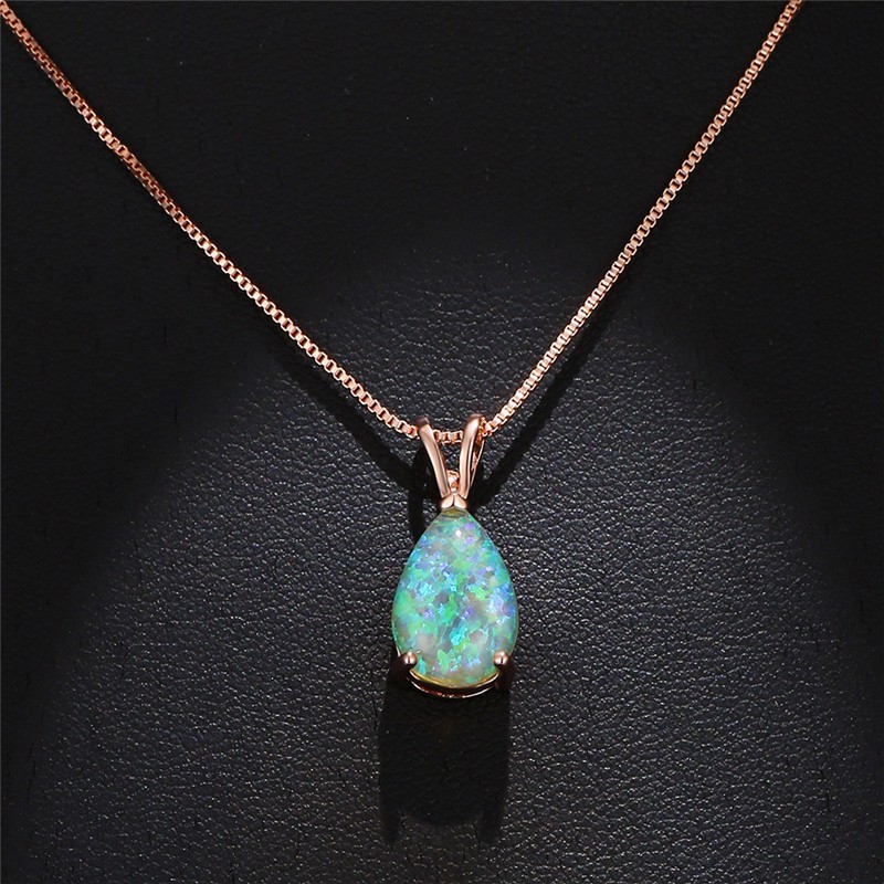 Opal Pendant Necklace – Minimalist Teardrop Fire Opal Dainty Necklace +