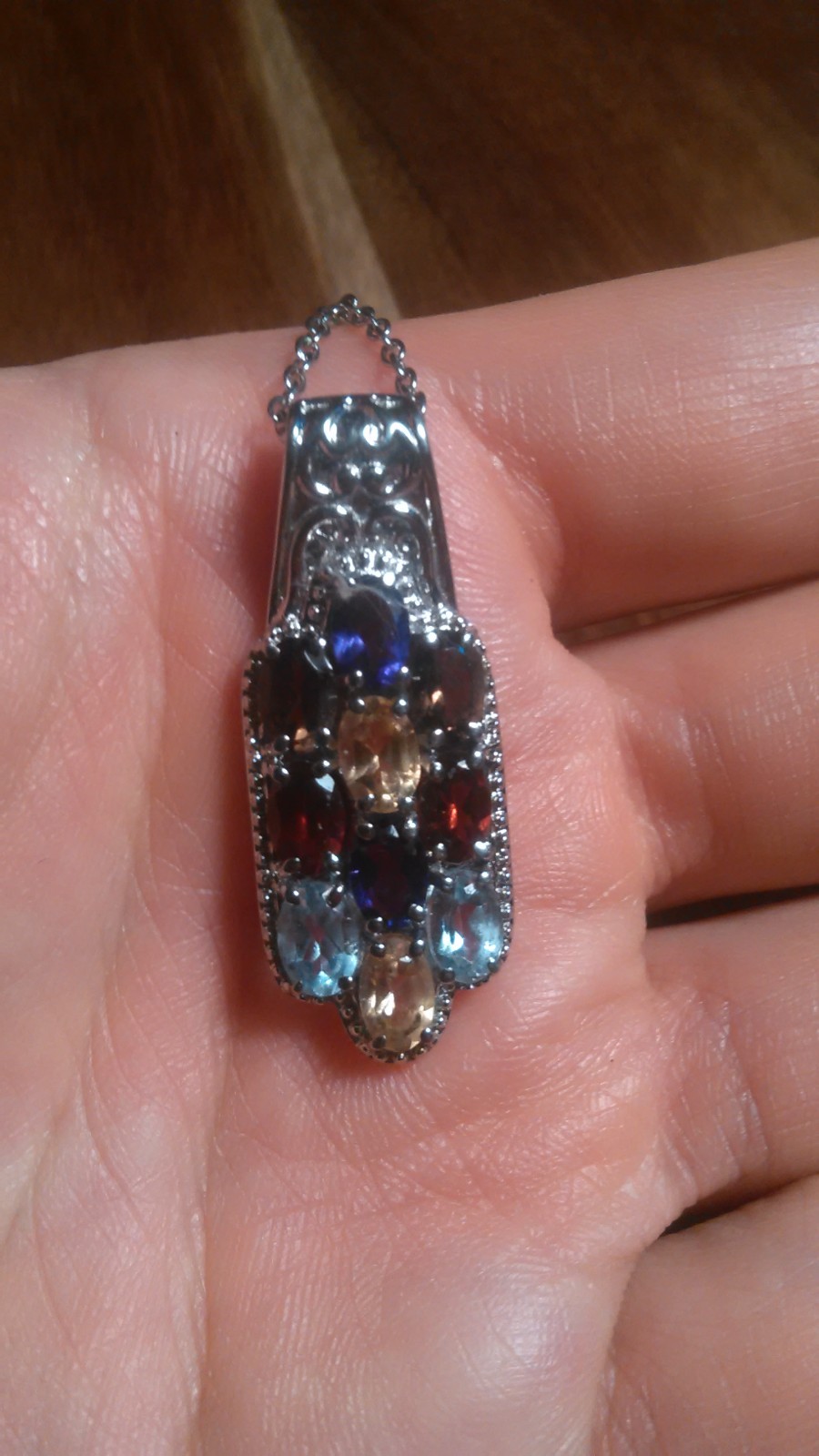 Multi-Gemstone Cluster Design Stainless Steel Pendant Necklace