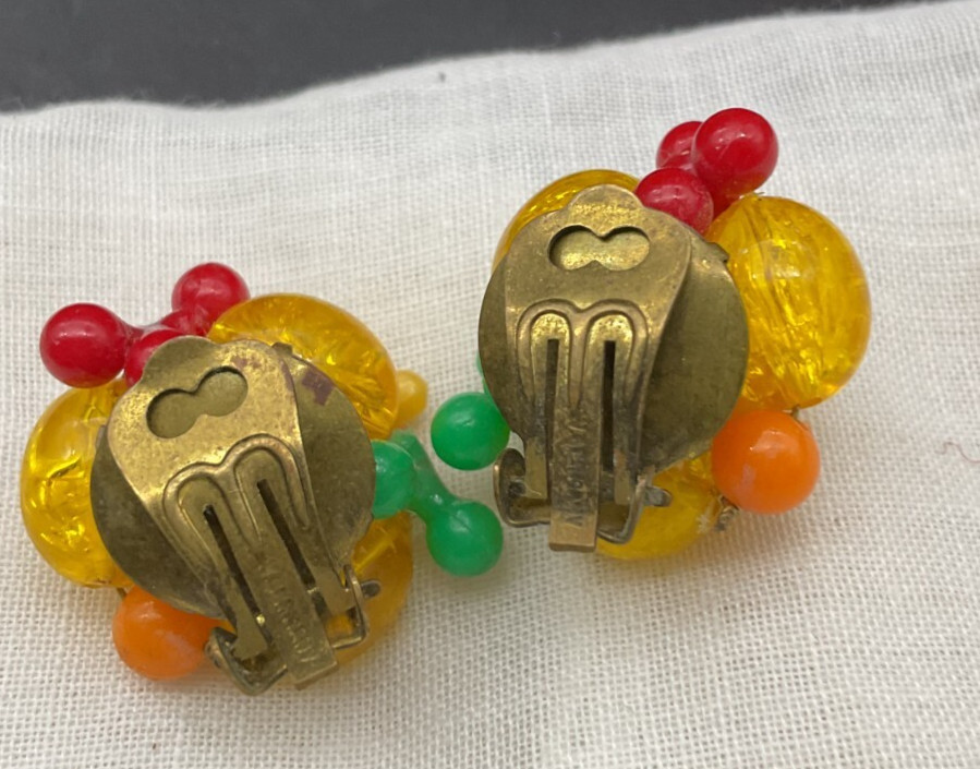 Vintage Yellow West Germany Fruit 2 Strand Necklace w/Matching Earrings
