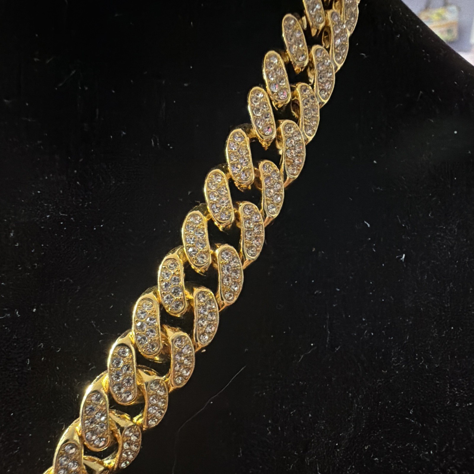 Gold Tone “GET MONEY 1ST” Iced Out Pendant Necklace, Pavé Curb Link Chain