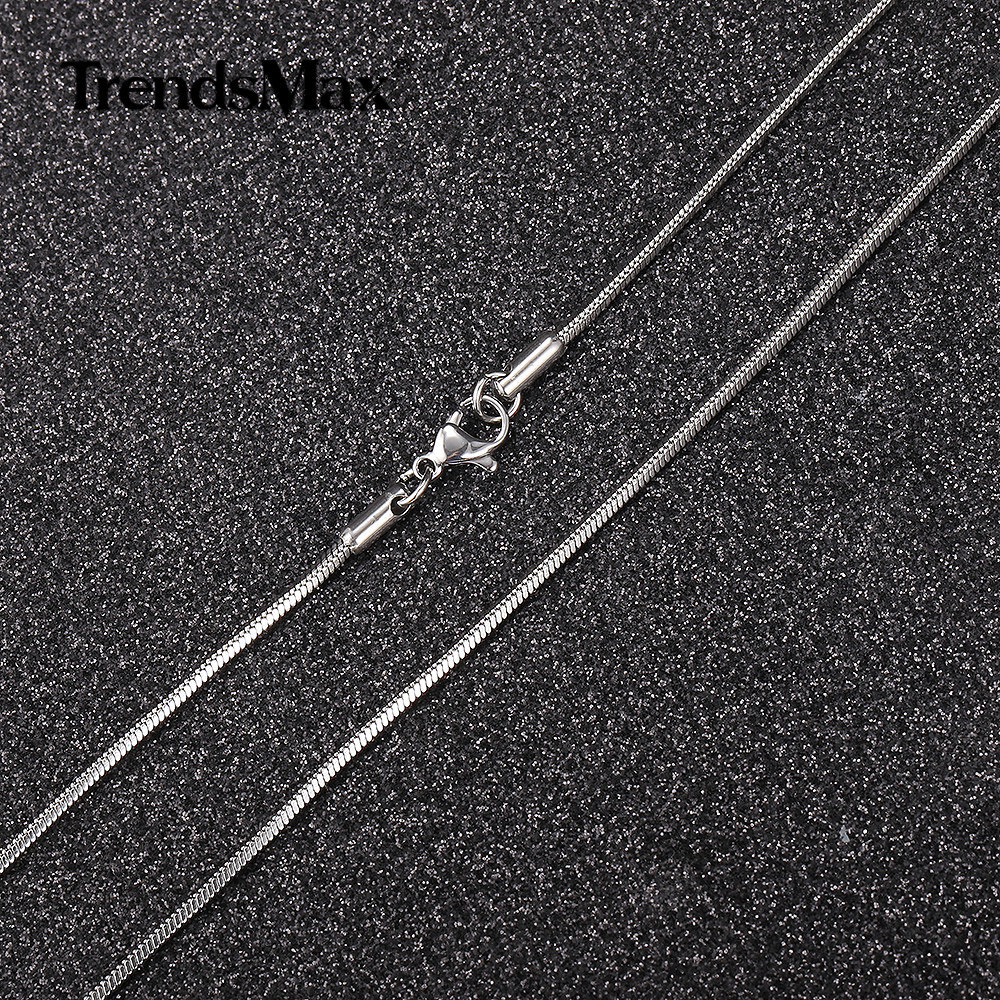 0.9-2mm Silver Solid Stainless Steel Square Snake Chain Necklace Women Men Link