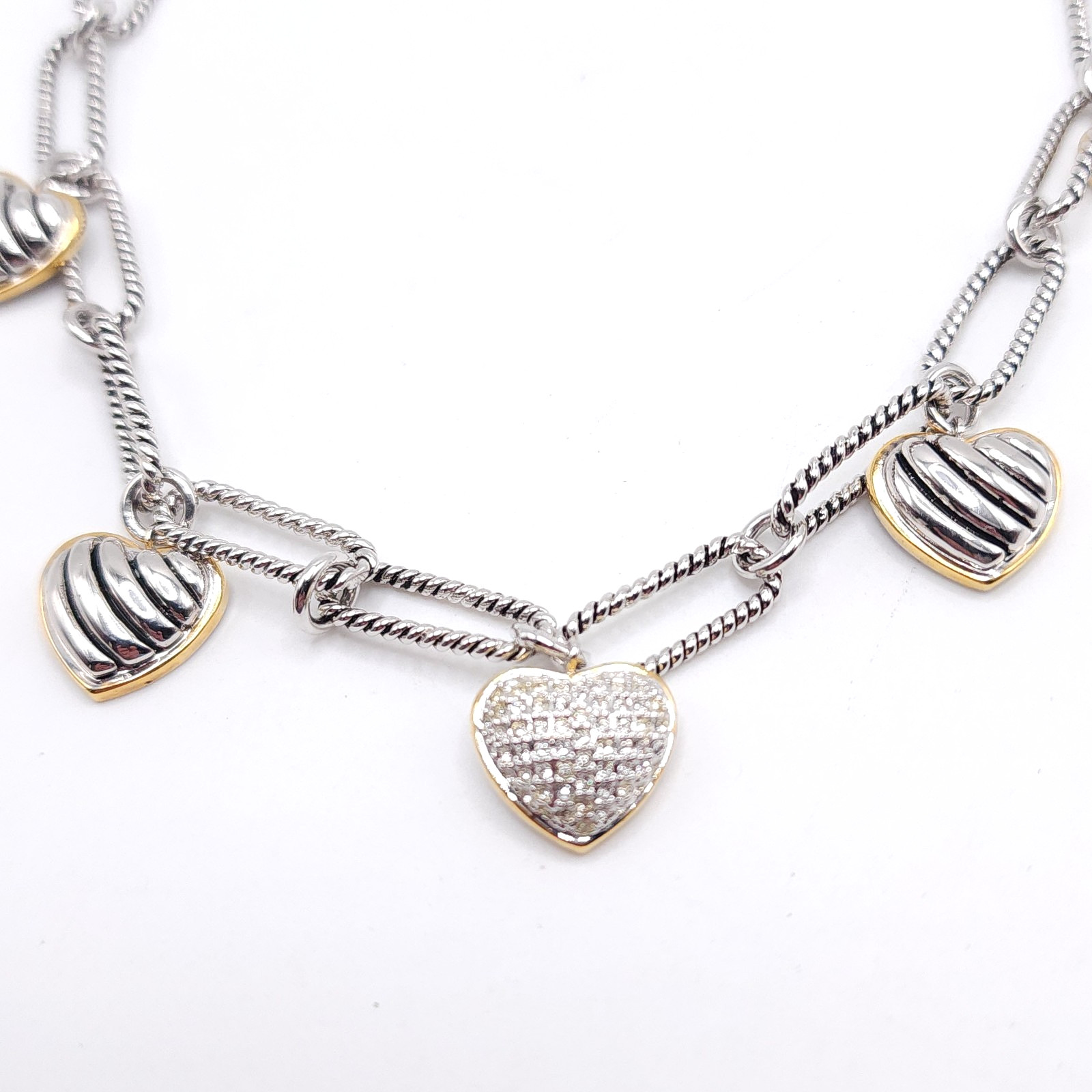 Heart Charm Necklace Paperclip Chain Rhinestone Pave Heart Toggle Clasp 16in