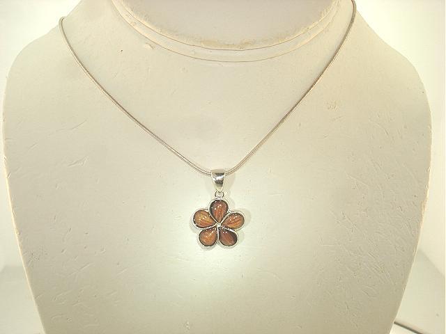 15mm Hawaiian Sterling Silver Genuine Koa Wood Pua Melia Plumeria Flower Pendant