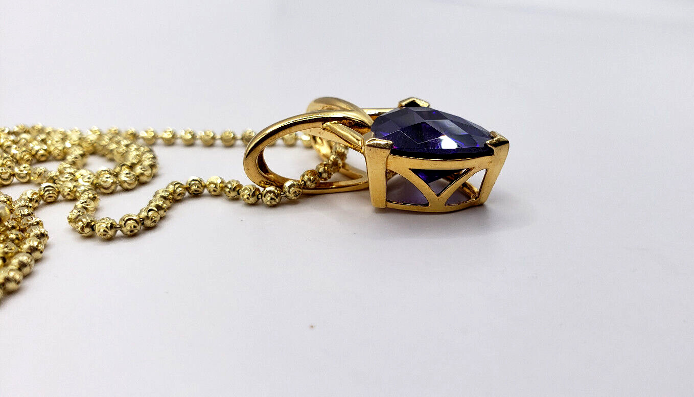 18K Over 925 Sterling Silver ROSS SIMONS Purple Trillion Cubic Zirconia Necklace