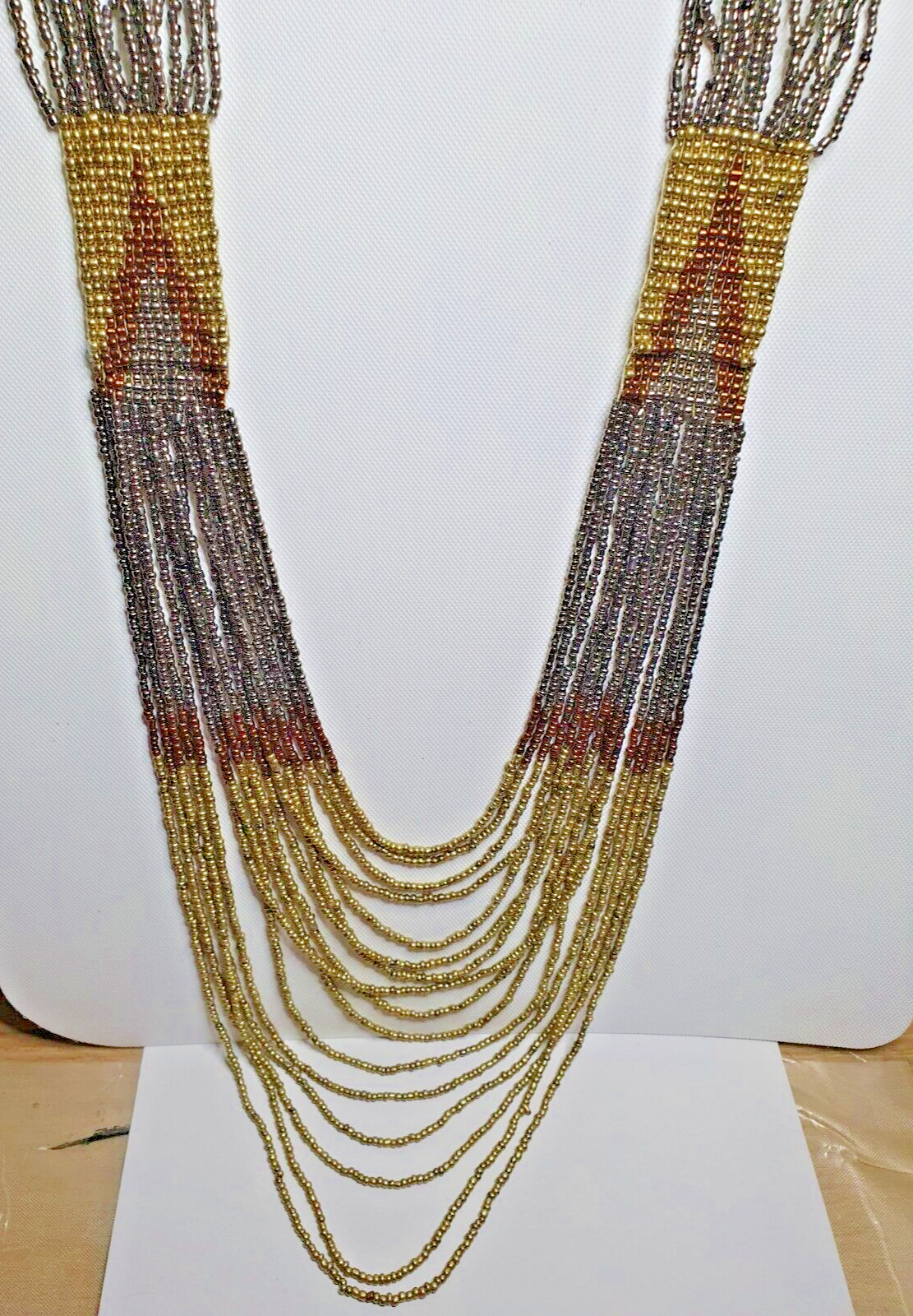 South Western Style Seed Bead Multi Strand None Metal Tribal Ethnic Necklace