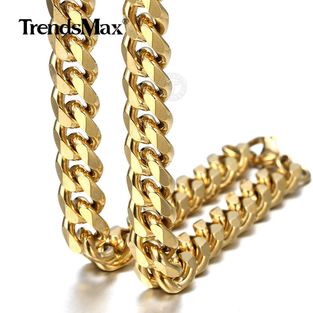 10mm Heavy MENS Chain Yellow Gold Filled Flat Curb Cuban Link Necklace 18-26″