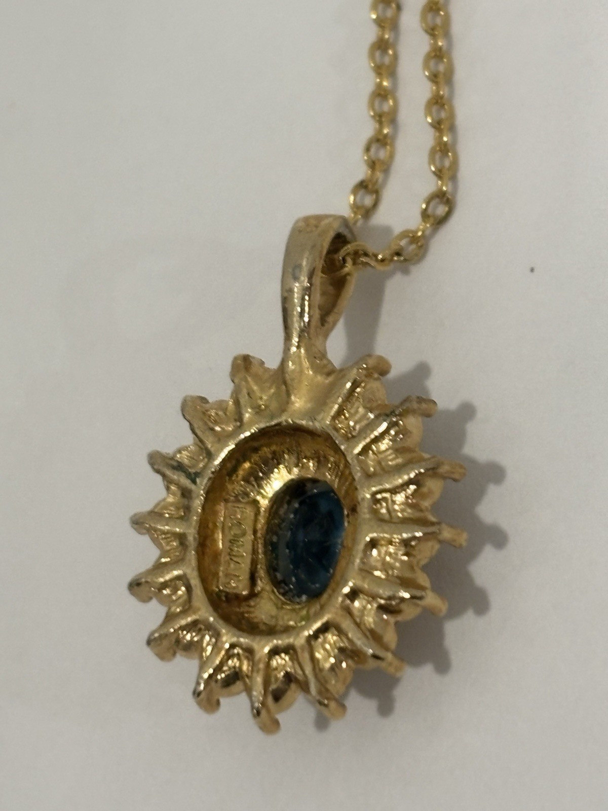 Vintage Signed, “Roman” Gold-Tone Pendant Necklace with Rhinestone Accents