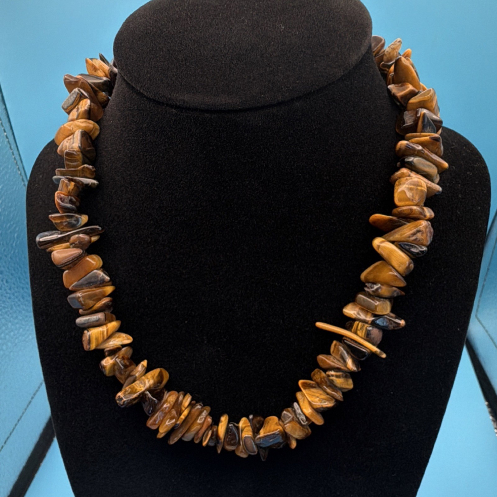 Tiger’s Eye Chip Beaded Necklace 15in Barrel Clasp Brown Stone (6)