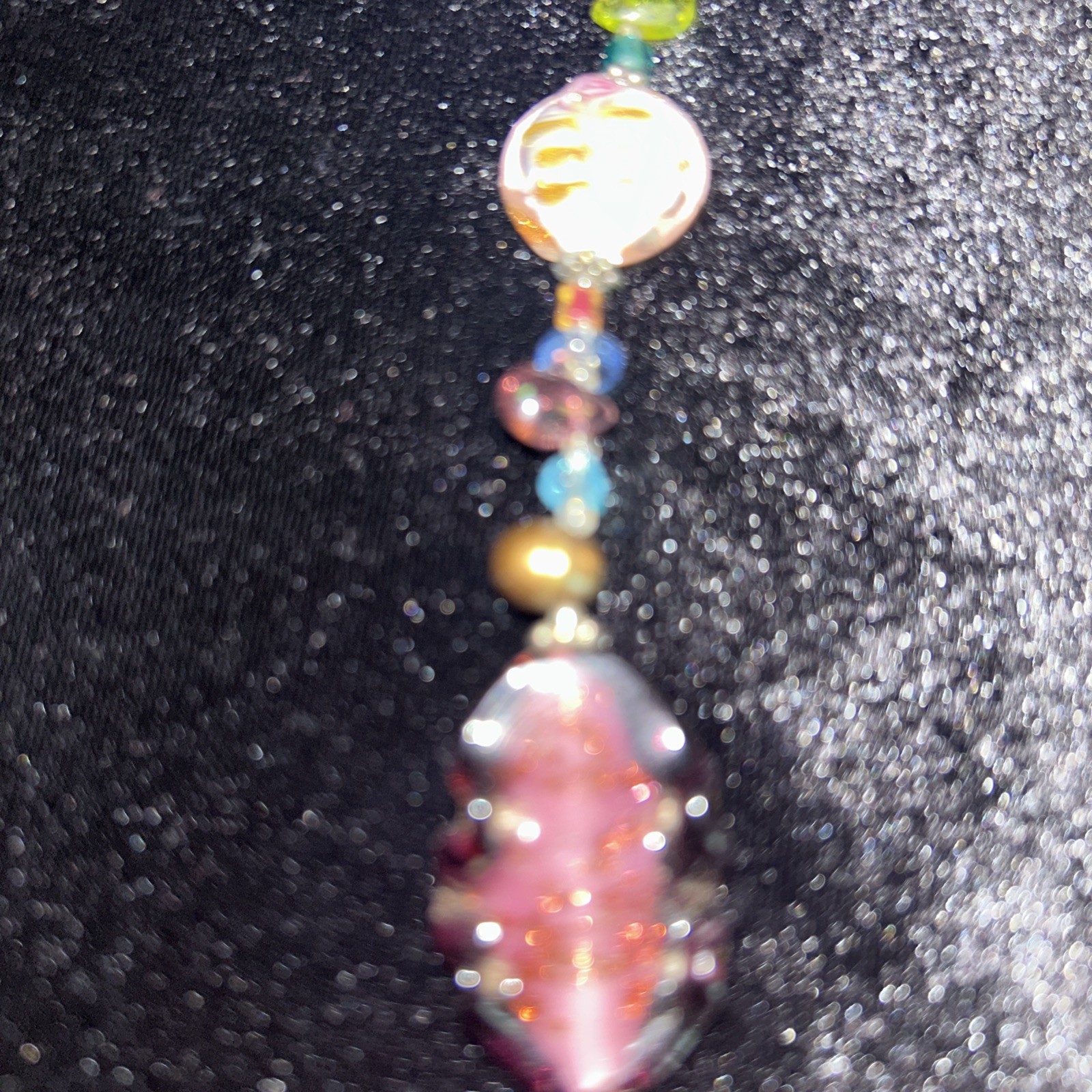 Premier Designs Purple Pink Multicolor Floral Art Glass Bead 17-20″ Necklace