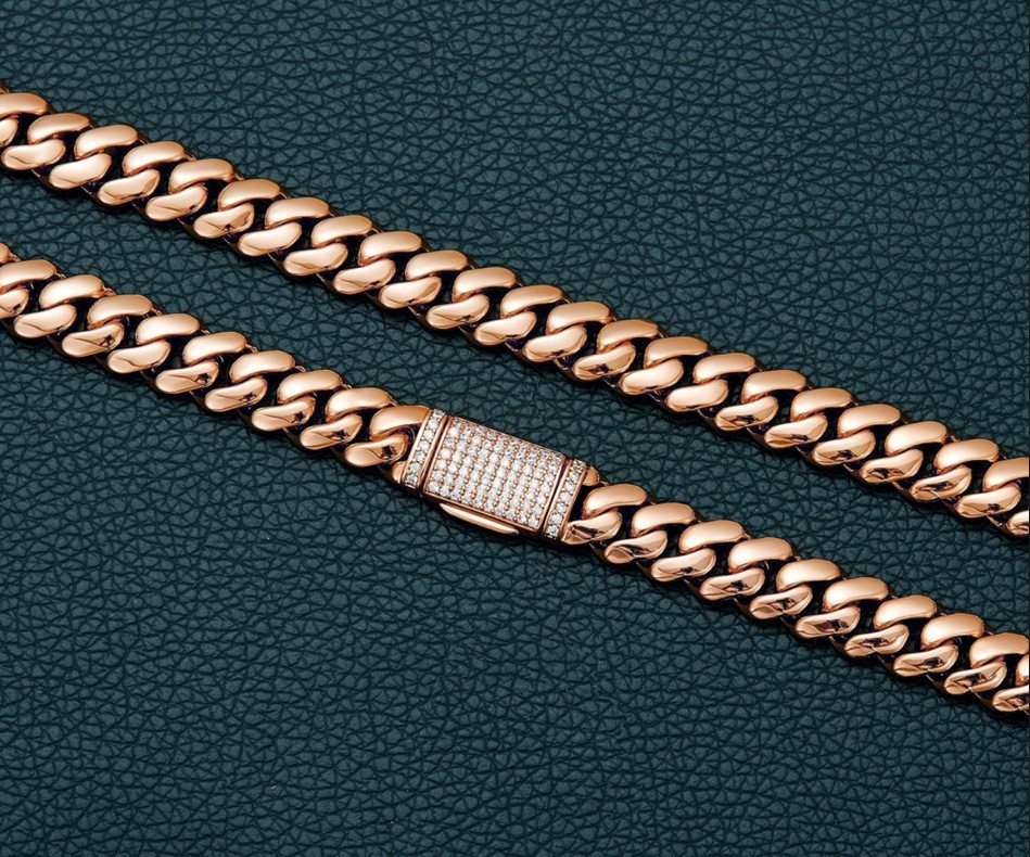 8-22MM Stainless Steel Rose Gold Miami Hip Hop Cuban Chain Necklace Bracelet