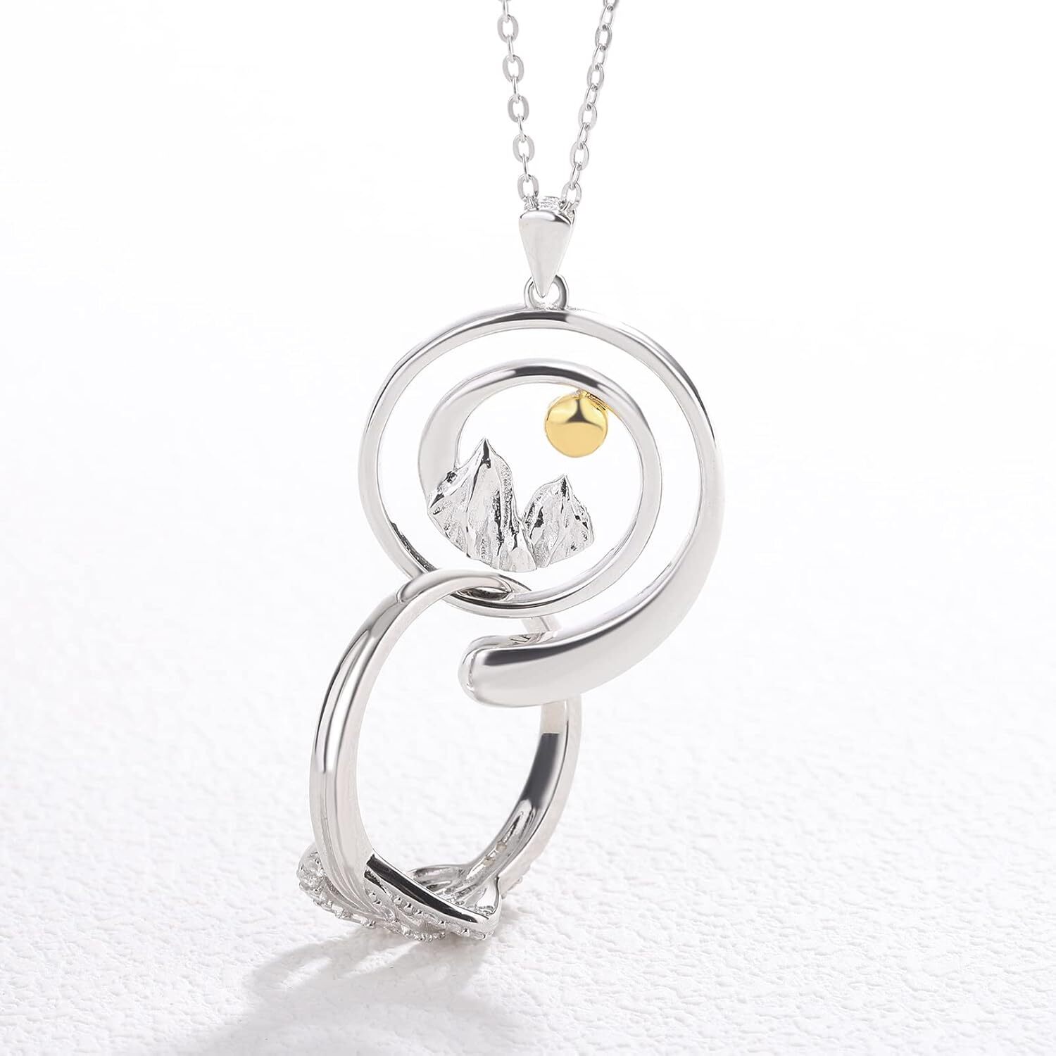Mountain Ring Holder Necklace 925 Sterling Silver Wedding Engagement Ring Keeper