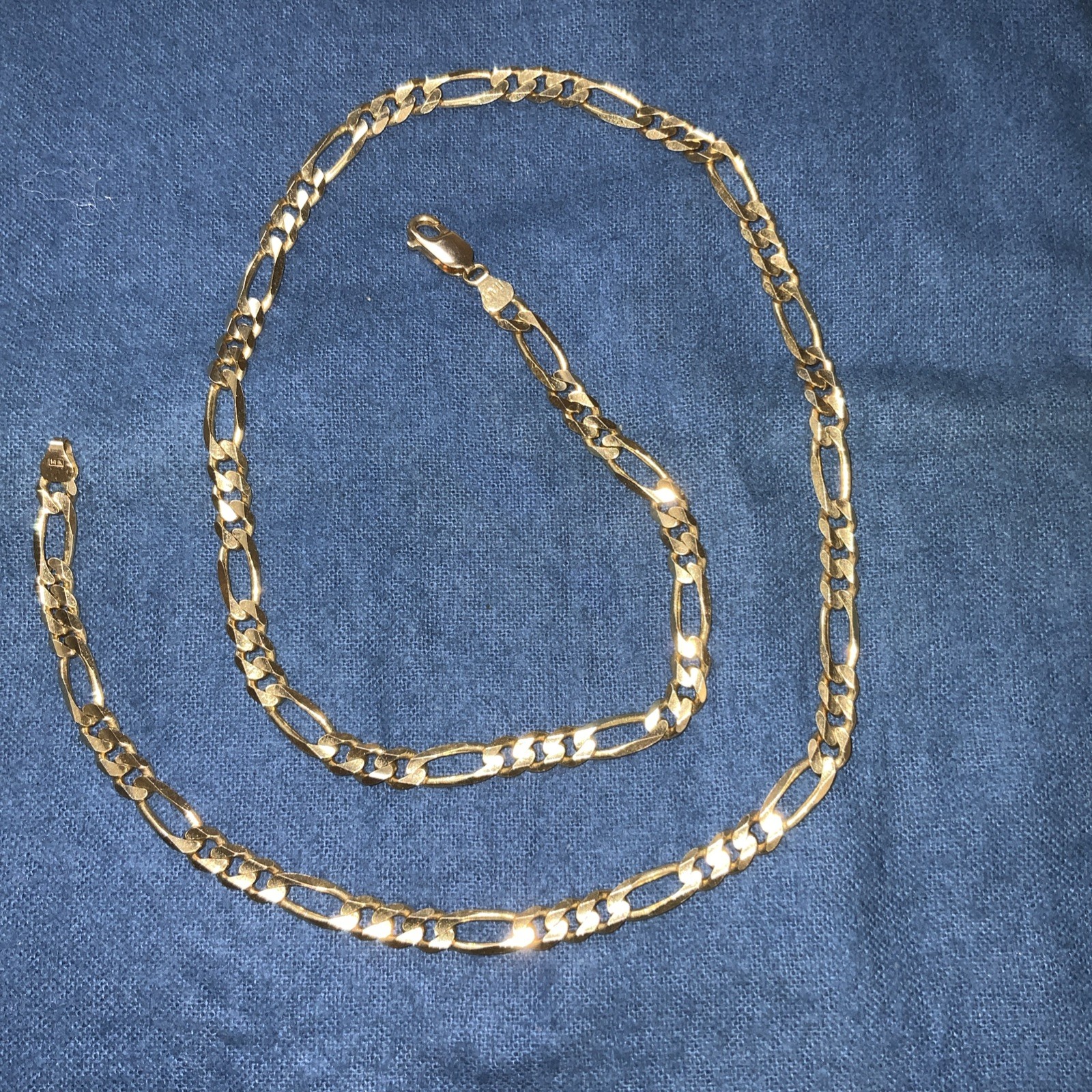 14K Solid yellowGold, Figaro Link Chain 22” Inches 5.7mm And 27.2 Grams
