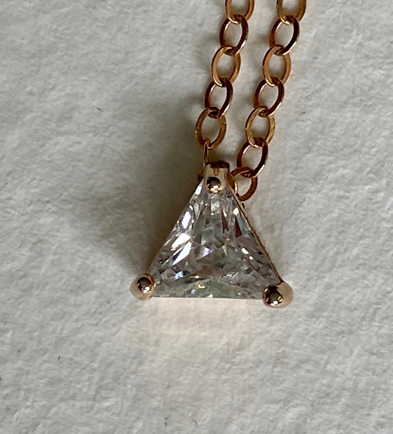 Gold Filled Chain Necklace w/ Trillion Triangle CZ Cubic Zirconia Slide Pendant