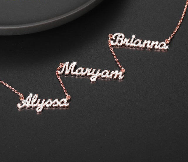 Custom 1-3 Name Cubic Zirconia Letters Jewelry Link Chain Lobster Clasp Pendant