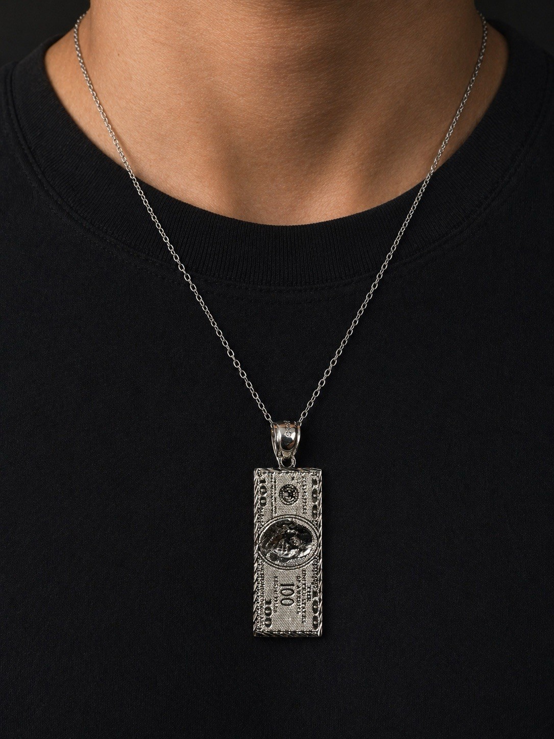 925 Sterling Silver 100 Dollar Bill Pendant – Diamond Cut