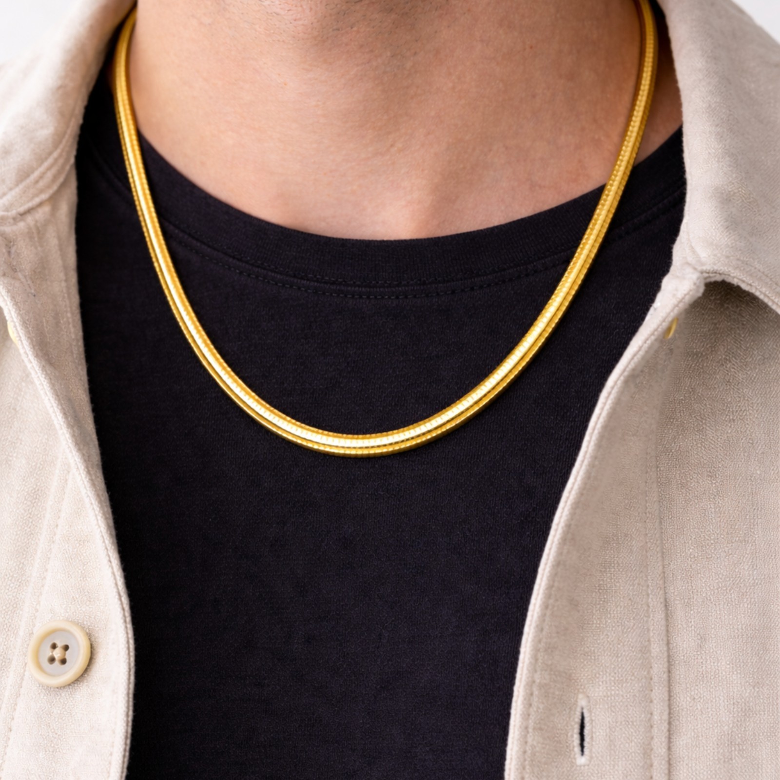 Real 1/200 14K Yellow Gold Overlay Snake Herringbone Chain Necklace Mens Womens