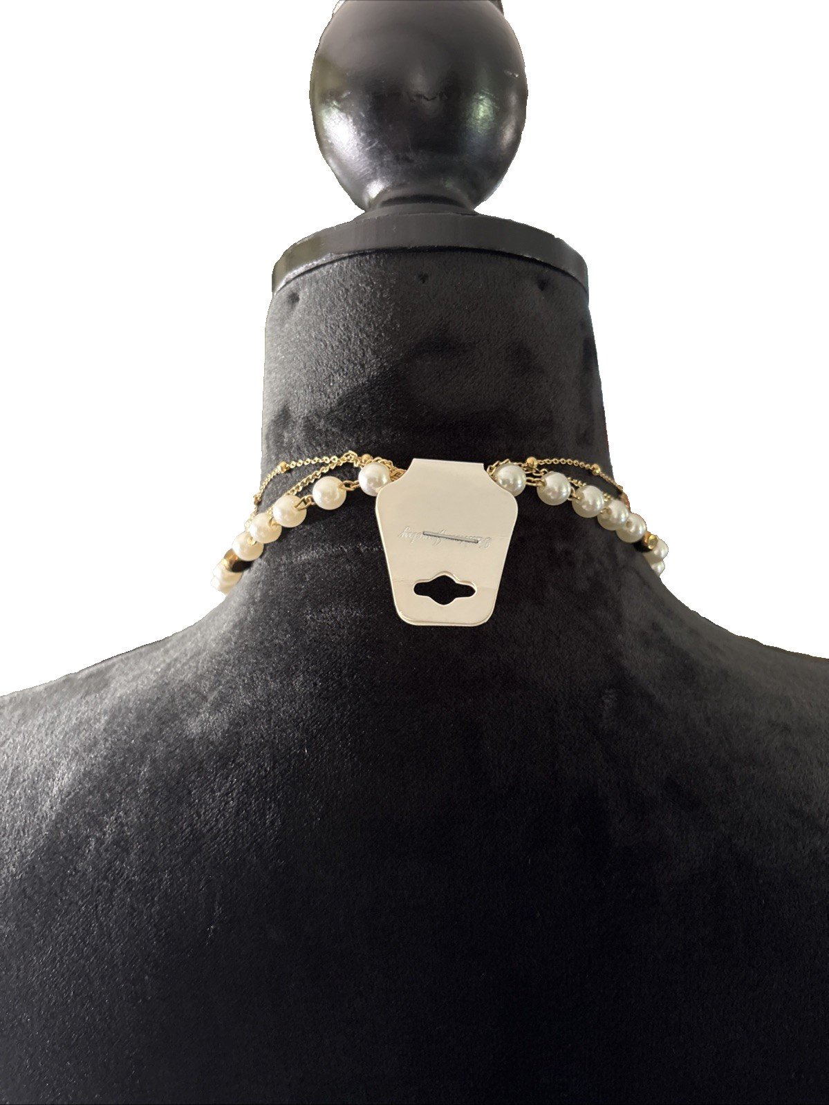 3 Strand Gold-Tone Necklace White Pearls Filigree Rose Beads Design 12″ Drop
