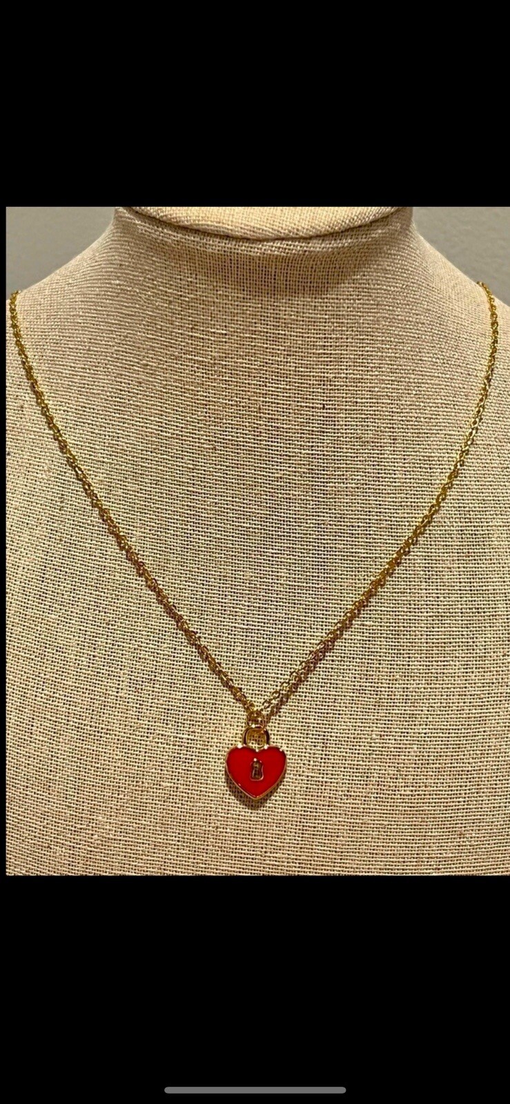 New Adorable Enamel & 14 K Gold Plated Heart Charm On 14 K Gold Chain Necklace