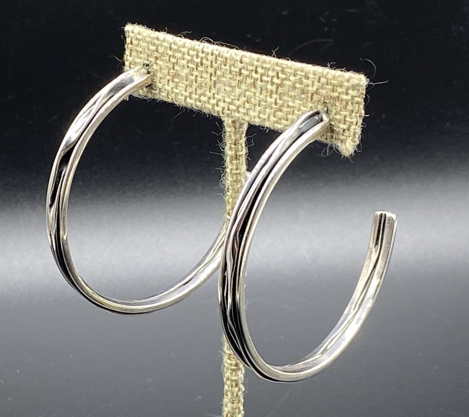 STERLING SILVER-Large Weighty Wrinkled Crinkled Hoop Post Earrings