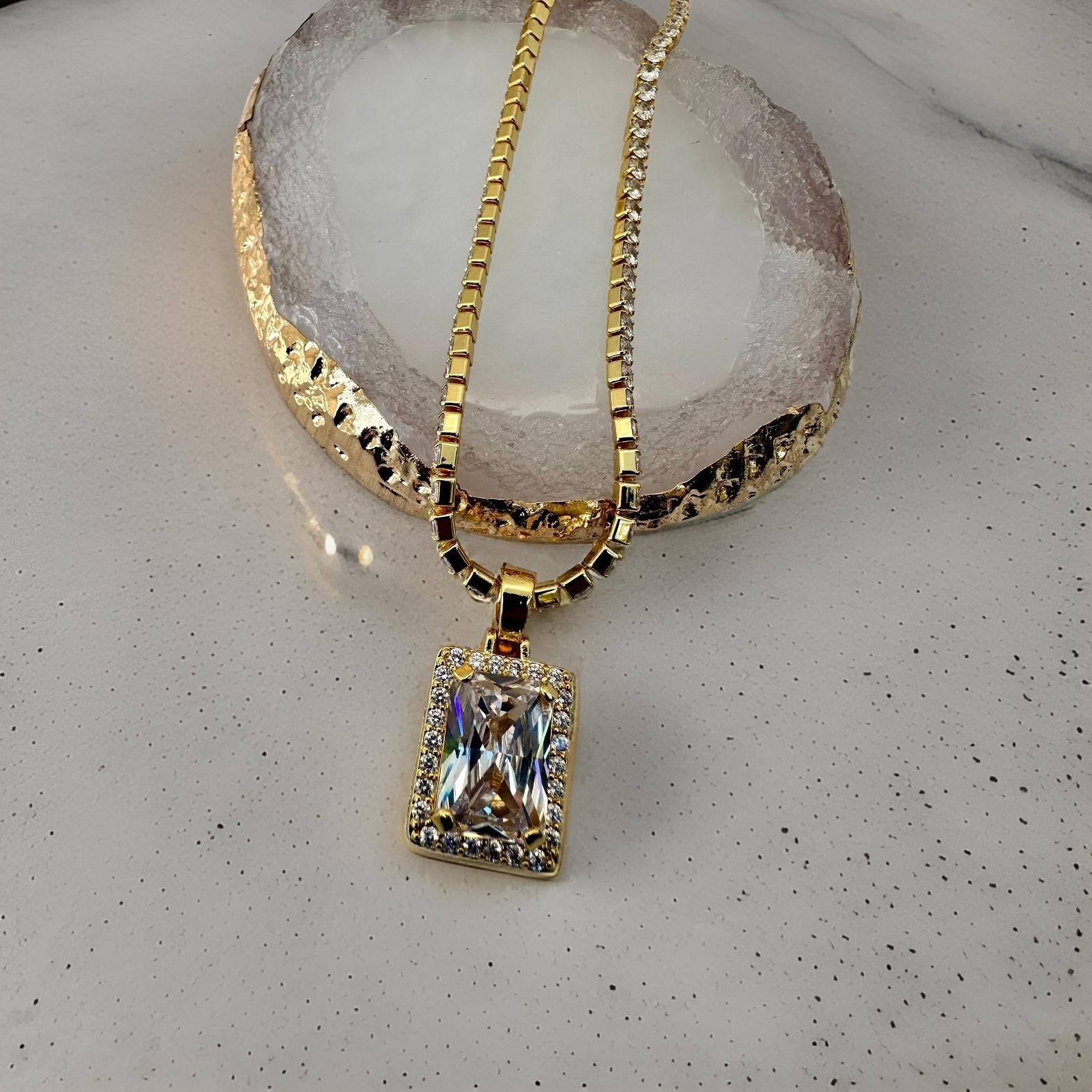 Zircon Tennis Chain pendant Necklace Charm Tarnish Free Fashion Stainless Steel