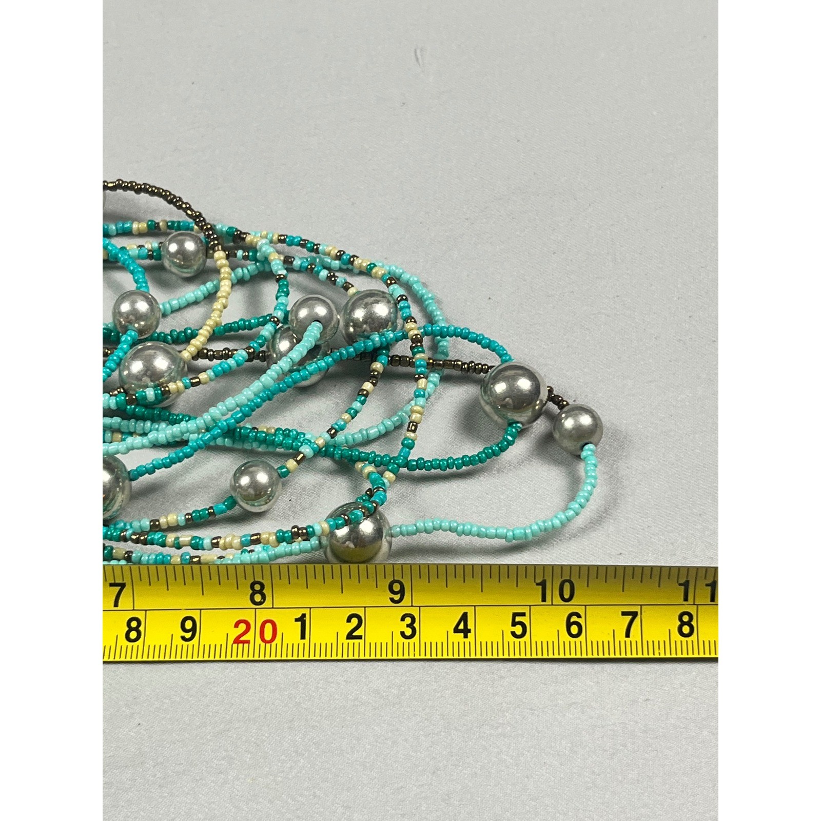 Lane Bryant Turquoise Multi Strand Seed Bead Statement Necklace Silver Spheres
