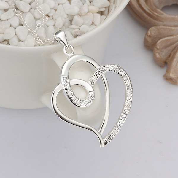 Lovely 925 Sterling Silver Filled SF Heart CZ Pendant Necklace N-A668 Gift