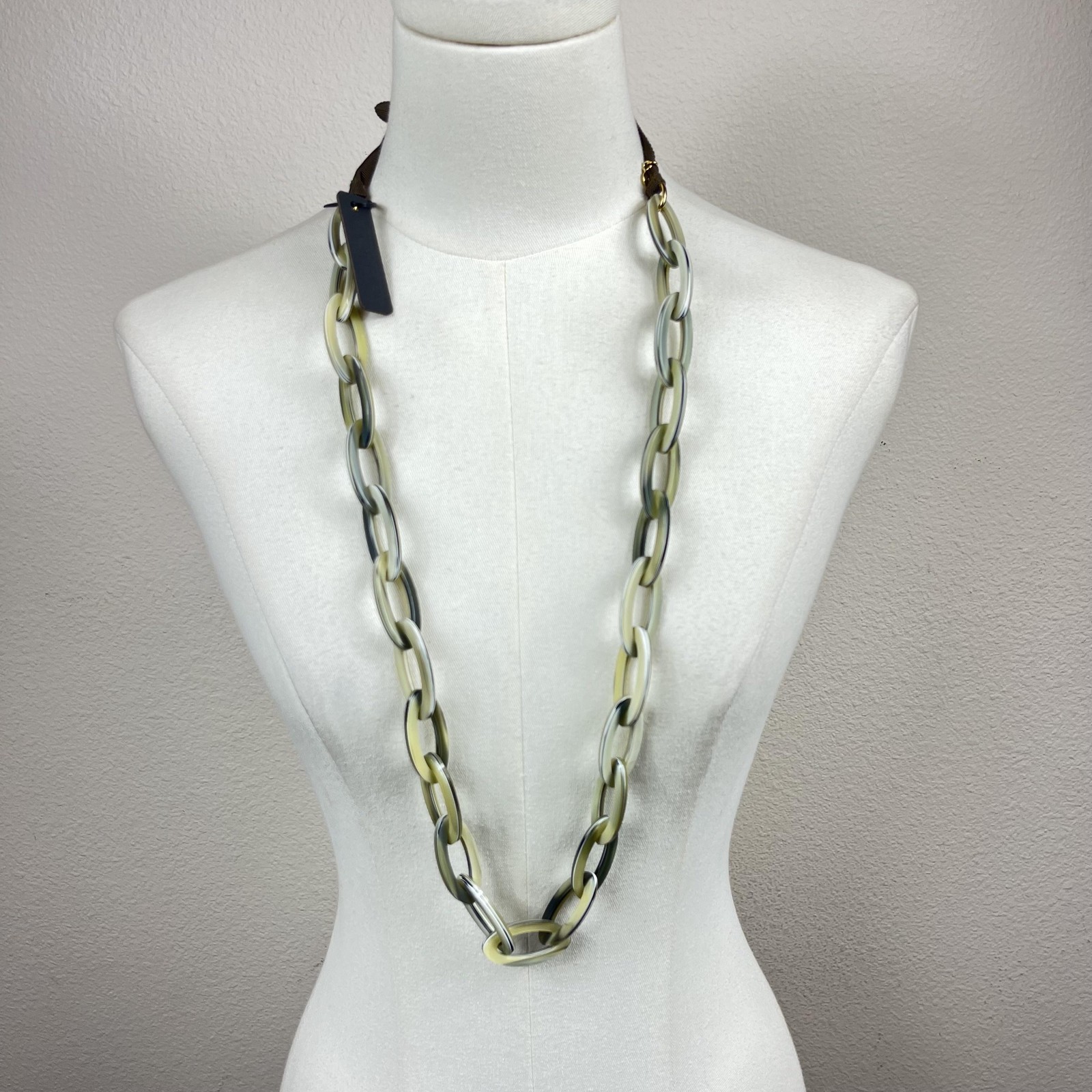 J.Crew Resin Chain Link Necklace Brown Ribbon Tie Multicolor Women Jewelry