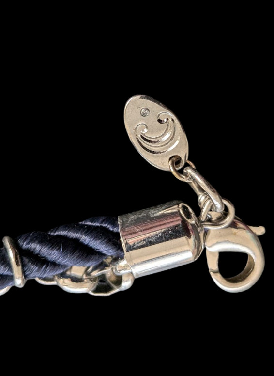 Nautical Navy Blue Braided Rope Necklace Silver Tone Anchor Shell Charms Signed