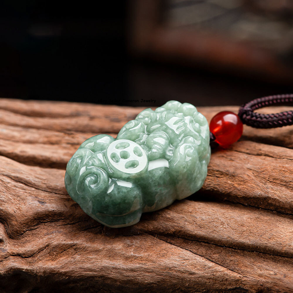 Real Grade A 100% Natural Green Jade Jadeite Women Lucky Pixiu Bead Pendant