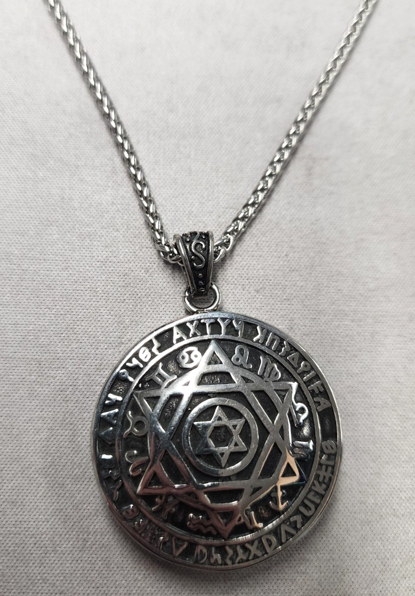 BG Copper Amulet Seal Solomon Hexagram 12 Zodiac Signs Necklace 24″