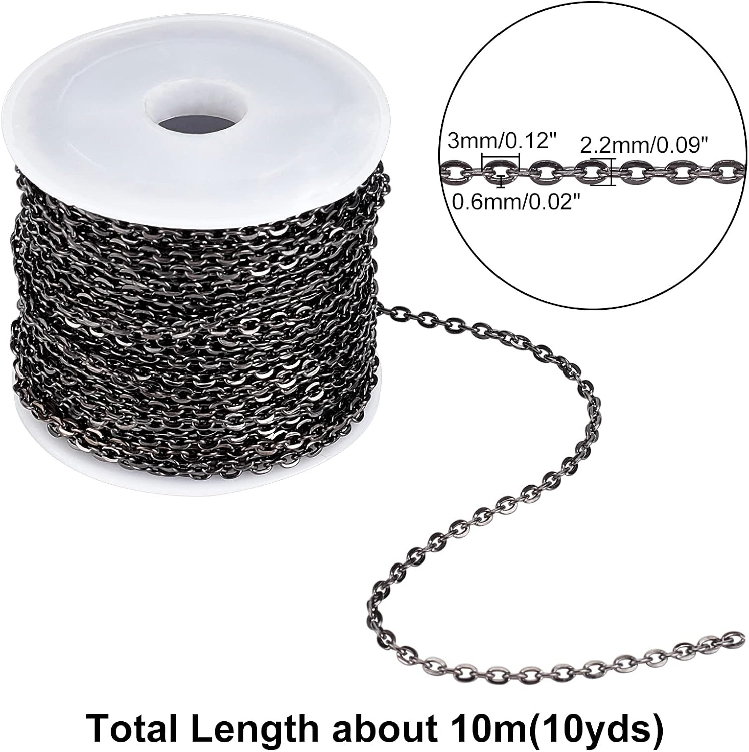 33ft 2.2mm Black Iron Cable Chain for DIY Jewelry