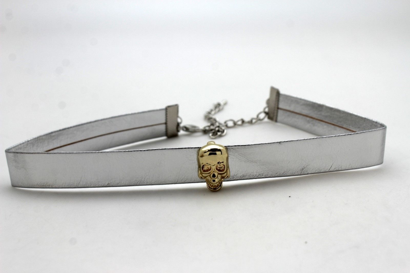 Hot Women Skinny Band Metallic Silver Choker Fashion Jewelry Necklace Gold Skull
