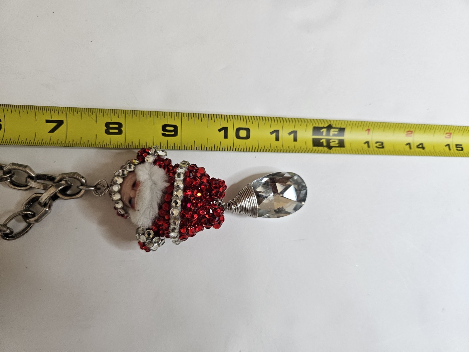 Santa necklace with red & silver rhinestones and white fur trim & crystal…