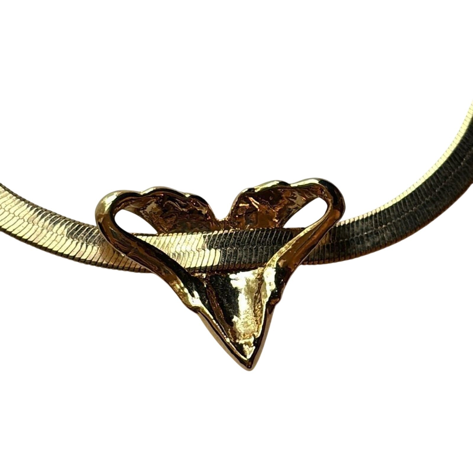 Vintage Gold Tone Herringbone Statement Necklace Sculptural Centerpiece 18”