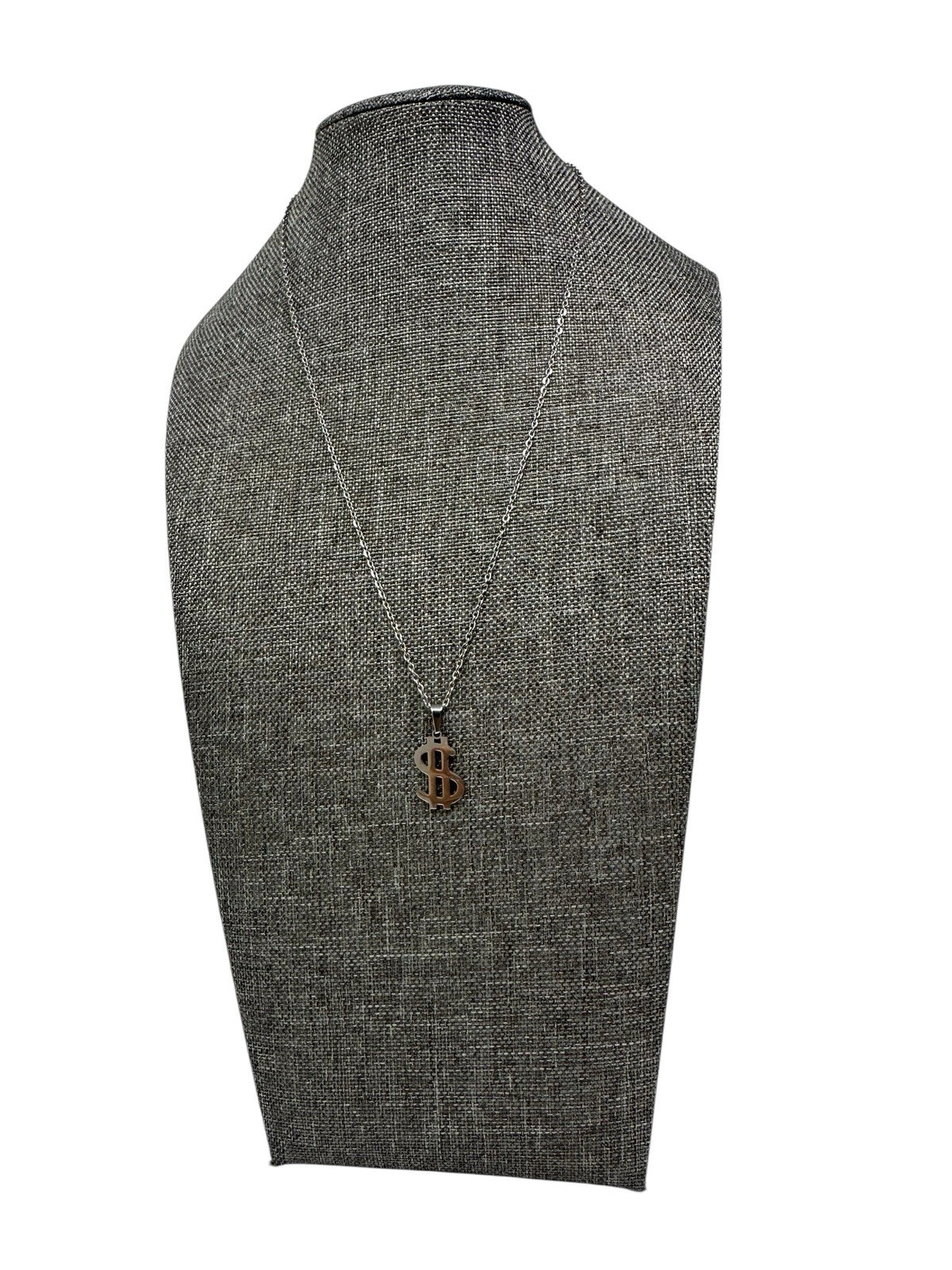 Dollar Sign Necklace Stainless Steel Pendant Chain Gold or Silver Tone Unisex