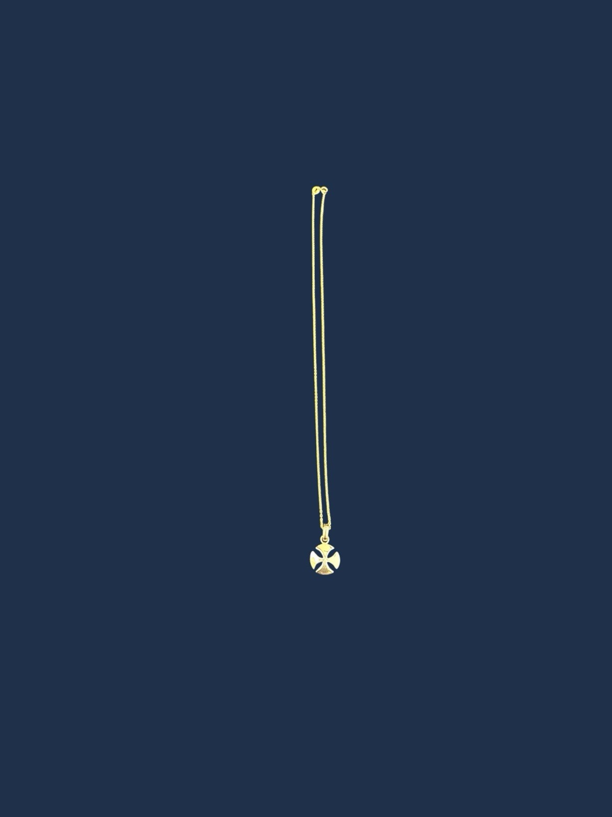 18K Yellow Gold Iron Cross Necklace. 16” chain. 20 mm x 13 mm (with bail).